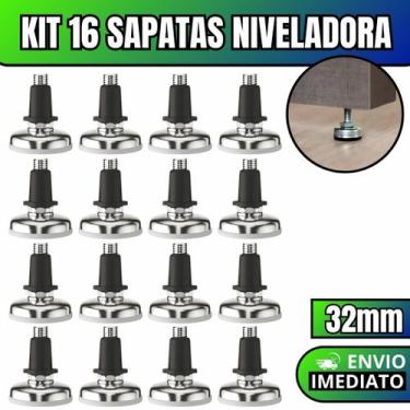 Imagem de Kit 16 Sapata Niveladora Pé Nivelador Base Pezinho Para Móveis Com Buc