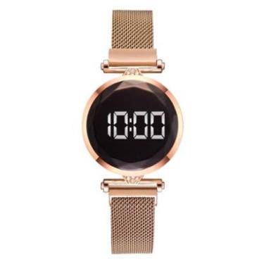 Imagem de Relógio Feminino Digital Rosé Redondo Pulseira Magnética-Feminino