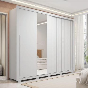 Imagem de Guarda Roupas Casal Com Ripado E Espelho 2 Portas 4 Gavetas Eloa Branco Caemmun Branco