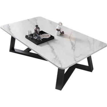 Imagem de Mesas De Centro Marmorizadas Imitação De Placa De Rocha Sofá De Aço Carbono Mesa Lateral Mesa De Centro Retangular Para Sala De Estar Sala De Jantar Decoração Elegante Para C, Black, 100 * 50 * 46cm