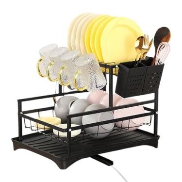Imagem de Escorredor de pratos | Rack de armazenamento de pratos de 2 níveis - organizador de escorredor de tampa de panela suporte de utensílios resistente para apartamentos, bancadas, armários de trailer