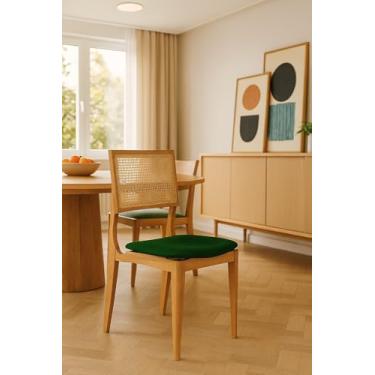 Imagem de Cadeiras Granada Kit 4 Madeira Maciça Mel Encosto Tela Sextavada Veludo Verde Sala Conforto Estilo