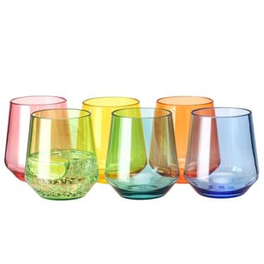 Imagem de MIYOPESI Copos de vinho coloridos sem haste de 473 ml (conjunto de 6), copos de acrílico à prova de estilhaçamento, copos de barra de plástico reutilizáveis, sem BPA, lavável na máquina de lavar louça
