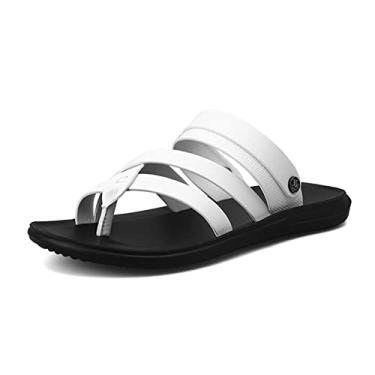 Imagem de Sandálias masculinas de correção de osso do dedo grande do pé, chinelos de couro pu confortável antiderrapante de fundo plano para joanete separador de dedo do pé, hálux valgo(White,39 EU)