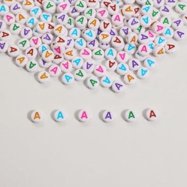 Imagem de 300 contas de letras, 4 x 7 mm contas acrílicas da letra A do alfabeto para joias e fabricação de pulseiras (branco e colorido)