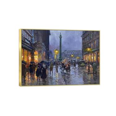 Imagem de Quadro dourado - tela de arte de parede pinturas famosas para sala de estar quarto - rua da paz ao anoitecer - decoração de casa moderna 50 x 70 cm 20 x 27 pol