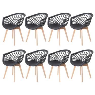 Imagem de Kit 8 Cadeiras Web Wood Ergonômica Cozinha Moderna Lamobilia Preto