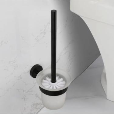 Imagem de Acessórios para banheiro Toalheiro Prateleira Barra Suporte para rolo de papel com capa Suporte para toalha de mão Gancho para roupão Suporte para escova de vaso sanitário Preto (suporte para esc