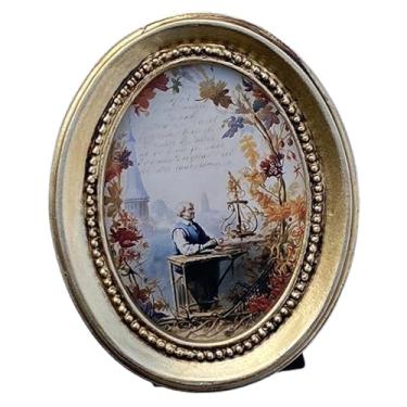 Imagem de AZIDWERYQ Moldura oval, molduras antigas douradas 10 x 9 cm, moldura de resina para parede ou mesa molduras vintage à prova de poeira para sala de jantar e quarto, galeria de fotos vintage