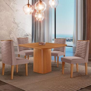 Imagem de Mesa de Jantar Eloise 90cm Tampo MDF Laminado com 4 Cadeiras Safira Moderna Mobília
