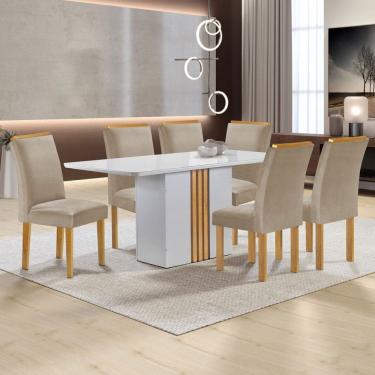 Imagem de Mesa de Jantar 6 Lugares Celeste Luisa com Vidro Off White/Cinamomo/Bege Claro - Cel Móveis