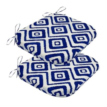 Imagem de 2-Pack U-Shaped Outdoor Chair Pads, Fade Resistant Water Repellent Patio Seat Cushions for Patio Furniture Garden Yard Lawn(Blue geometric)