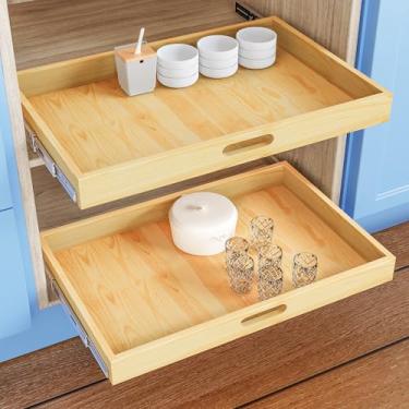 Imagem de Organizador de armário removível, 1 peça 83 pol. L x 53 cm P x 7 cm A prateleiras de armazenamento de gaveta de madeira deslizantes macias para cozinha, acabamento, resistente, montagem inferior (a