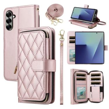 Imagem de Furiet Argyle Capa carteira para Samsung Galaxy Z Fold 7 5G 2025 com alça de pulso/ombro slot para cartão bolsa com zíper bolsa de luxo couro PU suporte capa de celular para ZFold7 Z7 G Fold7 7Z