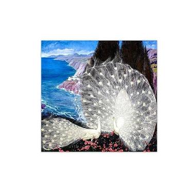 Imagem de Arte de parede de pinturas famosas - pavão branco 2 - impressão de imagem de animal em tela - pintura de arte para decoração de parede de sala de estar - pôster de reproduções 40 x 40 cm 40 cm 16 x 16