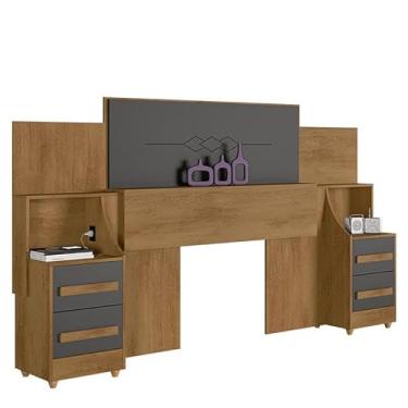 Imagem de Cabeceira Box Casal/Queen/King Com 2 Criados Sí­ria RV Móveis Cinamomo/Grafite