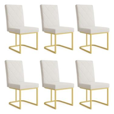 Imagem de Kit 06 Cadeiras de Jantar Estofada Siena Linho Base de Ferro Dourada - Pallazio
