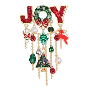 Imagem de YAHPERN Broche de Natal para mulheres, arco de árvore de Natal, floco de neve, rena, broches de alegria, acessórios de joias de Natal, roupas de férias de inverno, lembrancinhas de festa, presentes