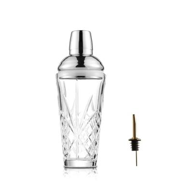 Imagem de Fioance Coqueteleira de vidro, coqueteleira de vidro com design de corte de 525 g - coqueteleira requintada para mixologia elevada. Perfeito para artesanato de coquetéis artesanais, martinis