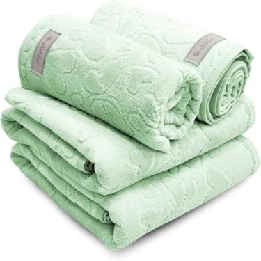 Imagem de Jogo de Banho 4 Peças Romance Dohler Aveludada 100% Algodão Toalha Fio Penteado Coração Borboleta (Verde 9503)