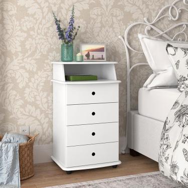 Imagem de Mesa De Cabeceira Luxo - Mdp 3 Gavetas Nicho Puxadores Cromados - Ej Móveis