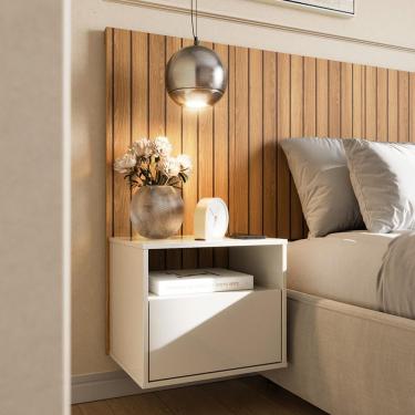 Imagem de Mesa De Cabeceira Suspensa Com Efeito Ripado Cross Freijó - Movelove