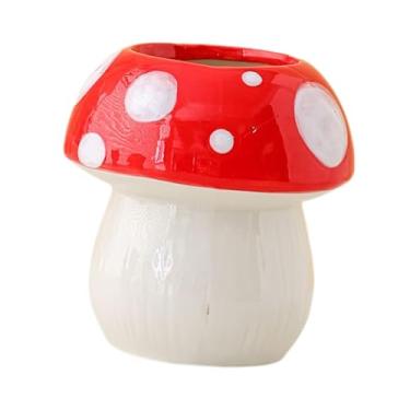 Imagem de Fenteer Porta-canetas de cerâmica para pincéis de maquiagem, delineadores em formato de cogumelo, caixa de armazenamento para lápis de sobrancelha, Vermelho