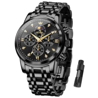 Imagem de OLEVS Relógio masculino, relógio social masculino à prova d'água de aço inoxidável, mostrador grande clássico com data para hombres, relógios de pulso analógicos masculinos modernos, G3655-G-Q-preto