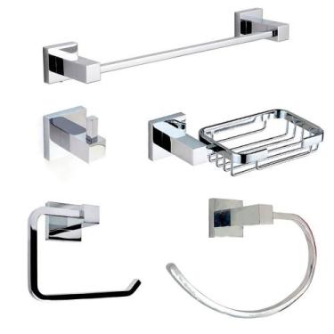 Imagem de Acessórios de Banheiro Quadrado Aço Inox kit 5 Peças Cromado - ZRZ