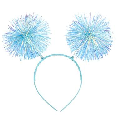 Imagem de Beavorty Faixa de cabelo com tiras de papel alumínio, pompom, cabeça de tinsel com pompom, bola fofa, laço de cabelo para cosplay, acessórios de cabelo para mulheres, meninas, aniversário, Natal,