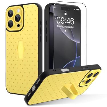 Imagem de OOK Capa para iPhone 16 Pro com protetor de tela, linda capa de telefone de bolinhas com alça de dedo ajustável, proteção total para mulheres e meninas - amarela