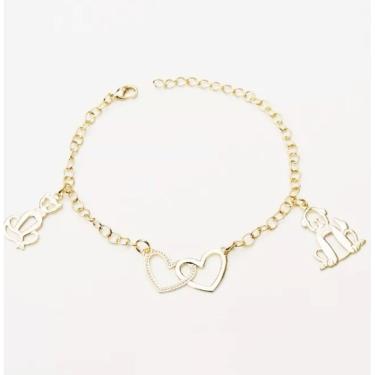 Imagem de Pulseira Feminina Cachorro E Gato Folheado Ouro 18k