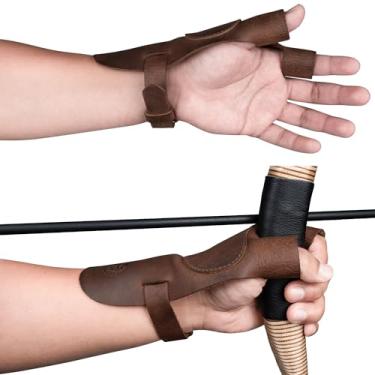 Imagem de Valhalla Gear, Luva reforçada para tiro com arco, protetor de mão, arco recurvo, protetor de pulso e dedo, alvo de tiro, cosplay, couro de flor integral, acessórios de arqueiro feitos à mão (marrom