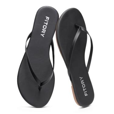 Imagem de FITORY Chinelo feminino, moda casual tanga caminhada com couro vegano, sandálias rasteiras confortáveis de verão para praia 2025 para uso interno e externo, tamanho 6-11, Preto, 41
