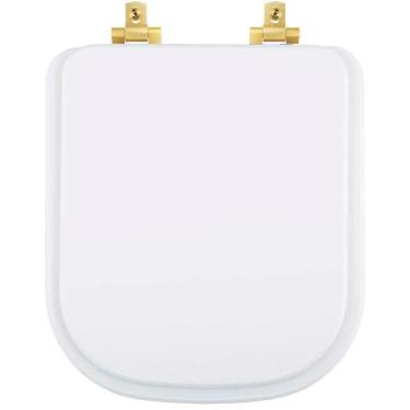 Imagem de Assento Sanitário Mdf Soft Close Quadra Branco Para Vaso Deca Com Ferragem Dourada
