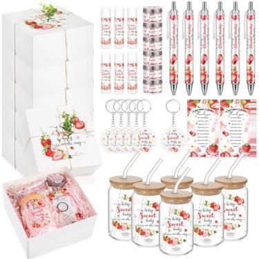 Imagem de Hoolerry 6 conjuntos de 72 peças de lembrancinhas de chá de bebê incluem copos de vidro, caixa de presente de chá de bebê, caneta de batom, vela chaveiro, escola, para convidados, presente de