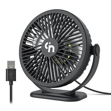 Imagem de WiHoo Ventoinhas de mesa USB, plugue elétrico pequeno e silencioso, mini ventilador de refrigeração de mesa de 3 velocidades com luzes noturnas de LED, rotação de 360° pequeno ventilador de mesa para