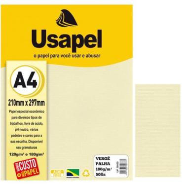 Imagem de Papel para Certificado Vergê A4 180g Pct C/50fls Palha - Usapel