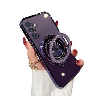 Imagem de Capa com suporte de anel brilhante para Samsung Galaxy S24 S25 Ultra S23 S22 Plus S21 S20 Fe A54 A55 A34 A14 A52 A15 Capa com suporte brilhante (para Samsung S24Ultra/RoxoTM)