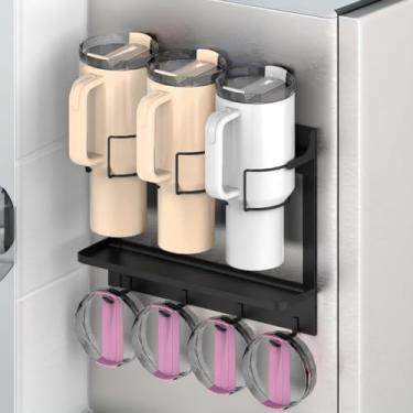 Imagem de Adhifur Organizador de garrafa de água Suporte magnético para copo Stanley de 1,134 g, organizador magnético de geladeira e suporte de parede, suporte para garrafa de água de cozinha (preto)