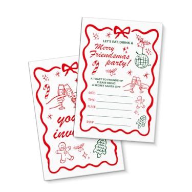 Imagem de QZJ Artigos para convites de festa de Natal Friendsmas com envelopes, conjunto de 20 convites de festa da amizade Um brinde à amizade, preencha em branco, dupla face