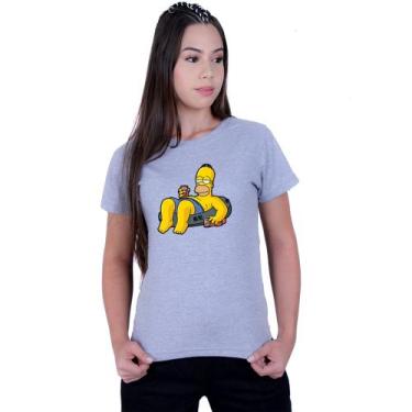 Imagem de Camiseta Baby Look Feminina Homer Simpsons Boia Mó paz - Lafre, Cinza,