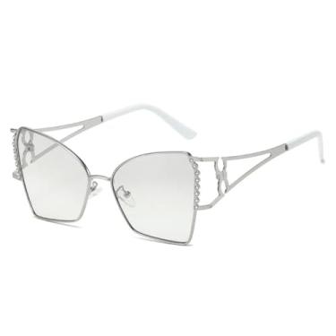 Imagem de Óculos de sol poligonais femininos de luxo, estilo oco, casual, masculino, UV400 (prateado)