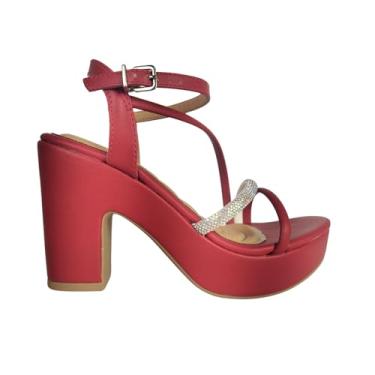 Imagem de Sandália Plataforma Brilho Strass Morélia Salto Alto Meia Pata (Vermelho, BR, Adulto, Numérico, 38)