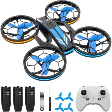 Imagem de Mini drones, drone RC com flutuação automática e modo Headless, quadricóptero com luz LED, hélice de proteção total, flip 3D, 3 baterias, controle remoto, melhores presentes de brinquedos