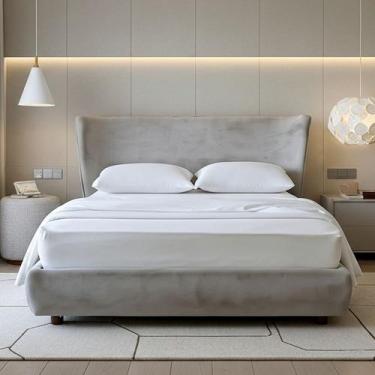 Imagem de Cama Japonesa com Cabeceira Corea Seo Queen Veludo Cinza Claro - Salla