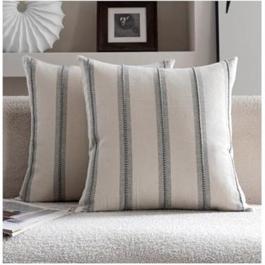 Imagem de Cethom Conjunto de 2 capas de almofada Boho 45,7 x 45,7 cm, fronhas decorativas listradas cinza para sofá, cama, decoração de casa de fazenda, moderna, para sala de estar, quarto, sofá, decoração de