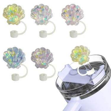 Imagem de 5 peças de tampas de palha brilhante compatíveis com Stanley copo de 30 e 1,134 g, pontas de cobertura de palha de concha de 10 mm, protetores de tampas para copos, tampas à prova de poeira para