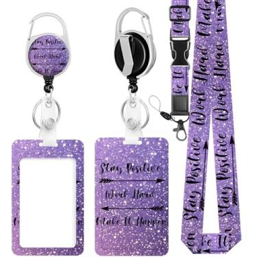 Imagem de Porta-crachá de identificação com cordão ajustável, carretilhas retráteis com clipe de cinto, protetor de cartão de identificação vertical para mulheres, enfermeiras, médicas, professoras e estudantes
