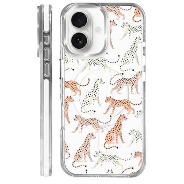 Imagem de casesok Capa para iPhone 16 compatível com Magsafe, design estético claro bonito para meninas e mulheres, capa rígida protetora antiqueda para iPhone 16 - Desfile de Cheetah